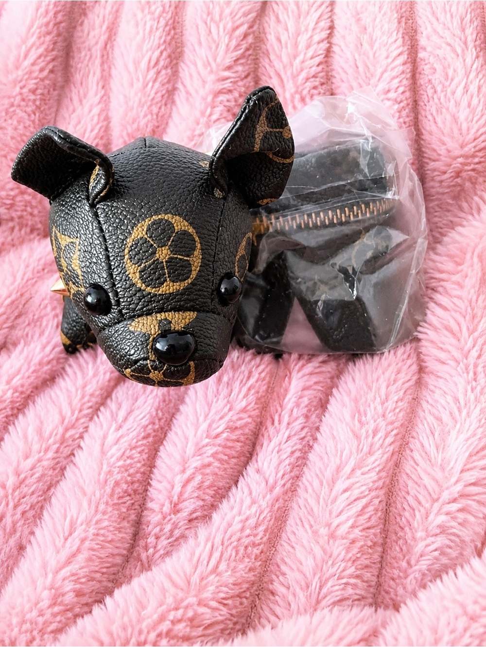 Epi leather Luxury-Inspired Black & Gold Bulldog Coin Purse